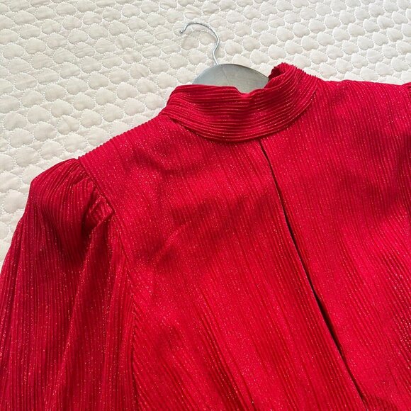 NWOT Rebecca Vallance Samantha Plisse Mini Dress Red Glitter Sparkle Holiday 8 - Picture 6 of 13